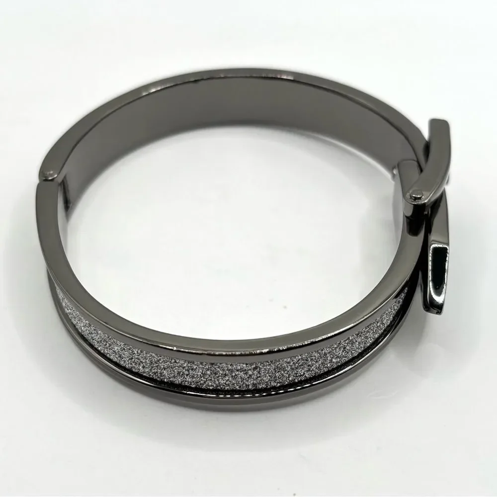 Gun Metal and Silver Sparkle Buckle Bangle Bracelet